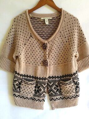 American Rag L Black Tan Crop Sweater